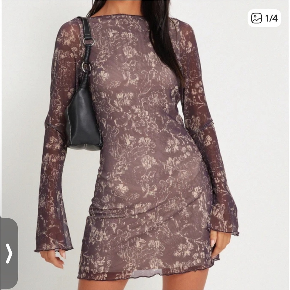 Motel Rocks Brown Floral Long Sleeve Dress